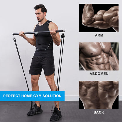 Resistance Band Bar, Portable 3-Section Pilates Bar for Resistance Bands Multi Home Gym Resistance Training Equipment for Full Body Shaping Pull Down Bar for Lat Pull Down, Row