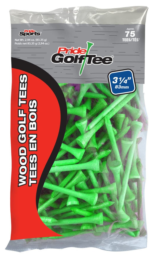 PrideSports Deluxe Wood Golf Tees - 3-1/4 inch - 75 Count - Citrus Green - Bright Colors are Easy to Find After Your Drive - Perfect for Drivers and Woods - #1 Brand on the Tour