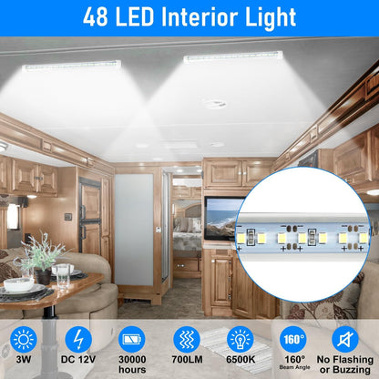 Linkstyle 4PCS 12V LED Interior Light Bar, 192LEDs 12V LED Light Strip with Switch, 6500K Slim Car Interior Lights for Car Truck RV Boat Cabinet