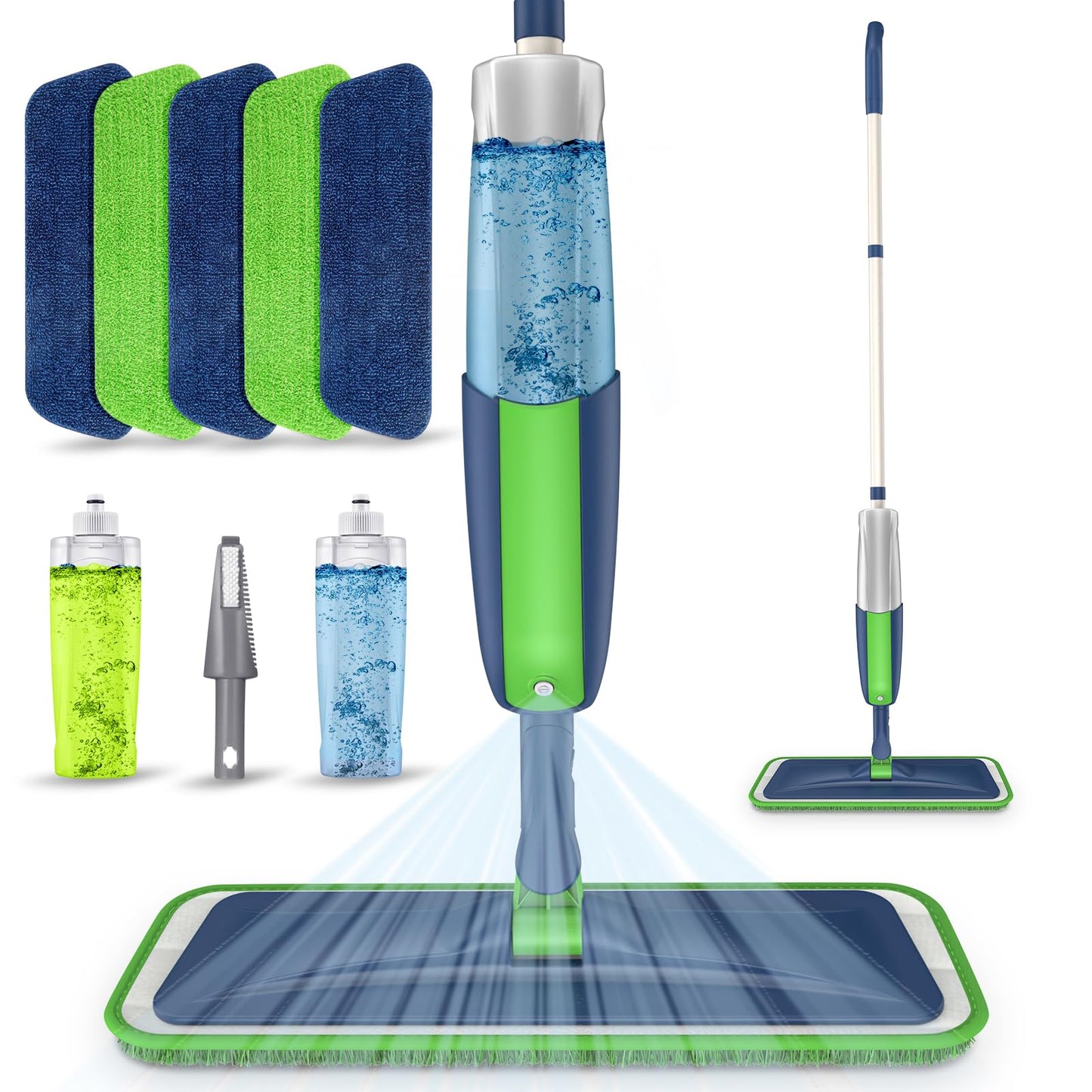 Spray Mops Microfiber Floor for Cleaning -MEXERRIS Wet Dust Mop with 2 Refillable Bottle and 5 Pads Hardwood Laminate Vinyl Ceramic Floors Cleaning, Green