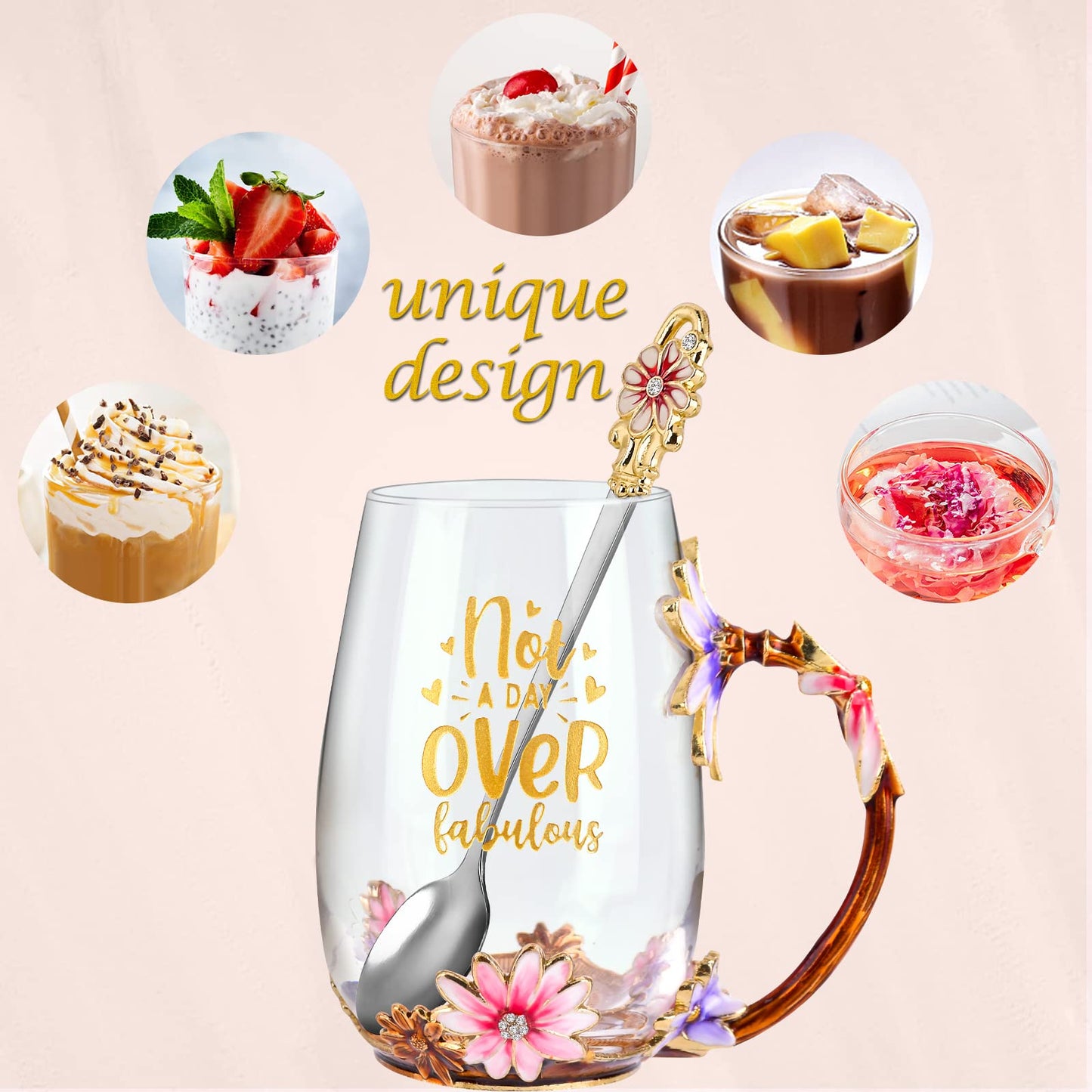 OEAGO Gifts for Mom Women Valentines Day Gifts for Her Glass Coffee Enamels Mug Best Birthday Valentine's for Girlfriend Wife Mothers Day from Daughter Son Tea Cup Stocking Stuffers Christmas