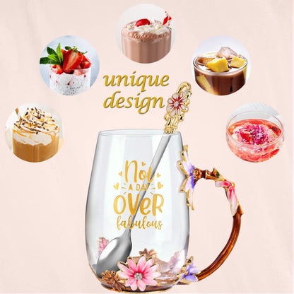 OEAGO Gifts for Mom Women Valentines Day Gifts for Her Glass Coffee Enamels Mug Best Birthday Valentine's for Girlfriend Wife Mothers Day from Daughter Son Tea Cup Stocking Stuffers Christmas