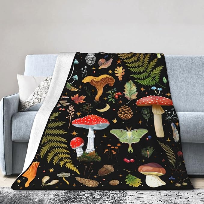 Mushroom Flannel Fleece Bed Blanket Throw Blanket Lightweight Cozy Plush Blanket for Bedroom Living Rooms Sofa Couch 50"X40"