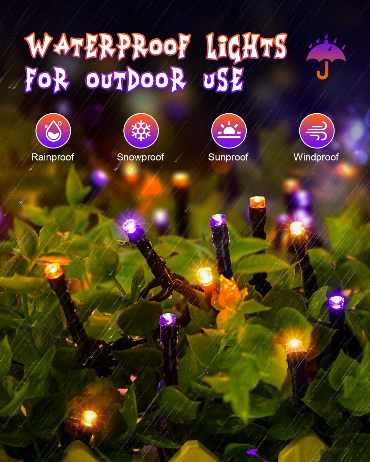 JIXXULVU 125 FT 380 LED Halloween String Lights, Outdoor Waterproof Black Wire with 8 Modes, Timer & Memory, Plug-in Halloween String Lights for Indoor Yard Tree Decorations, Purple & Orange