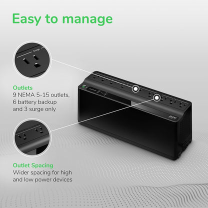 APC UPS Battery Backup and Surge Protector, 850VA Backup Battery Power Supply, BE850G2 Back-UPS with (2) USB Charger Ports