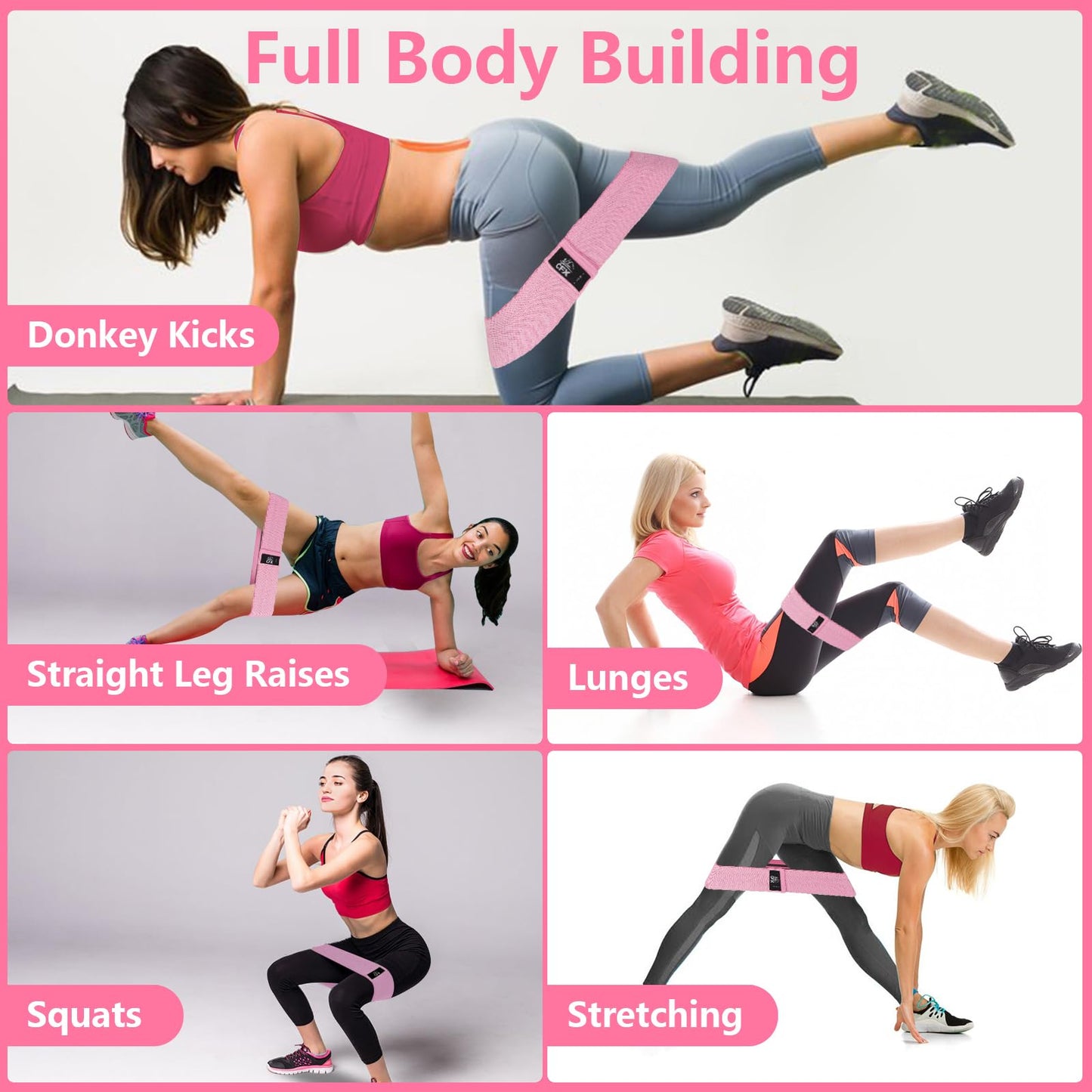 CFX Resistance Bands Set, Exercise Bands with Non-Slip Design for HIPS & Glutes, 3 Levels Workout Bands for Women and Men, Booty Bands for Home Fitness, Yoga, Pilates