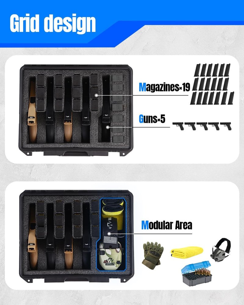 Gun Case for 3/5/8 Handguns - Hard Shell Pistol Carrying Case, IP67 Waterproof, TSA Approved Lockholes | Fits Glock, Beretta, S&W, Sig Sauer