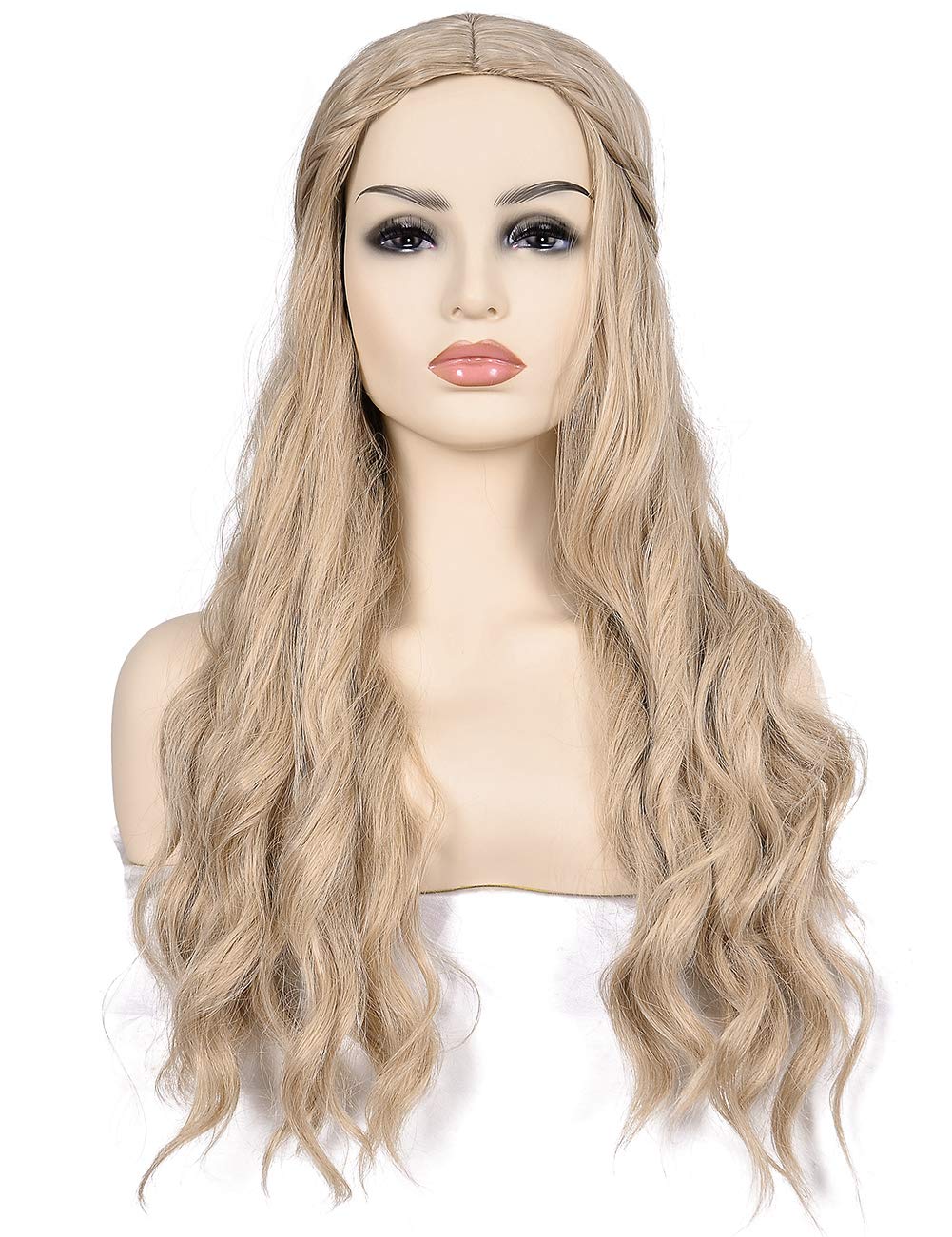 morvally Long Blonde Wavy Synthetic Hair Wigs for Women Halloween Cosplay Costume Wig