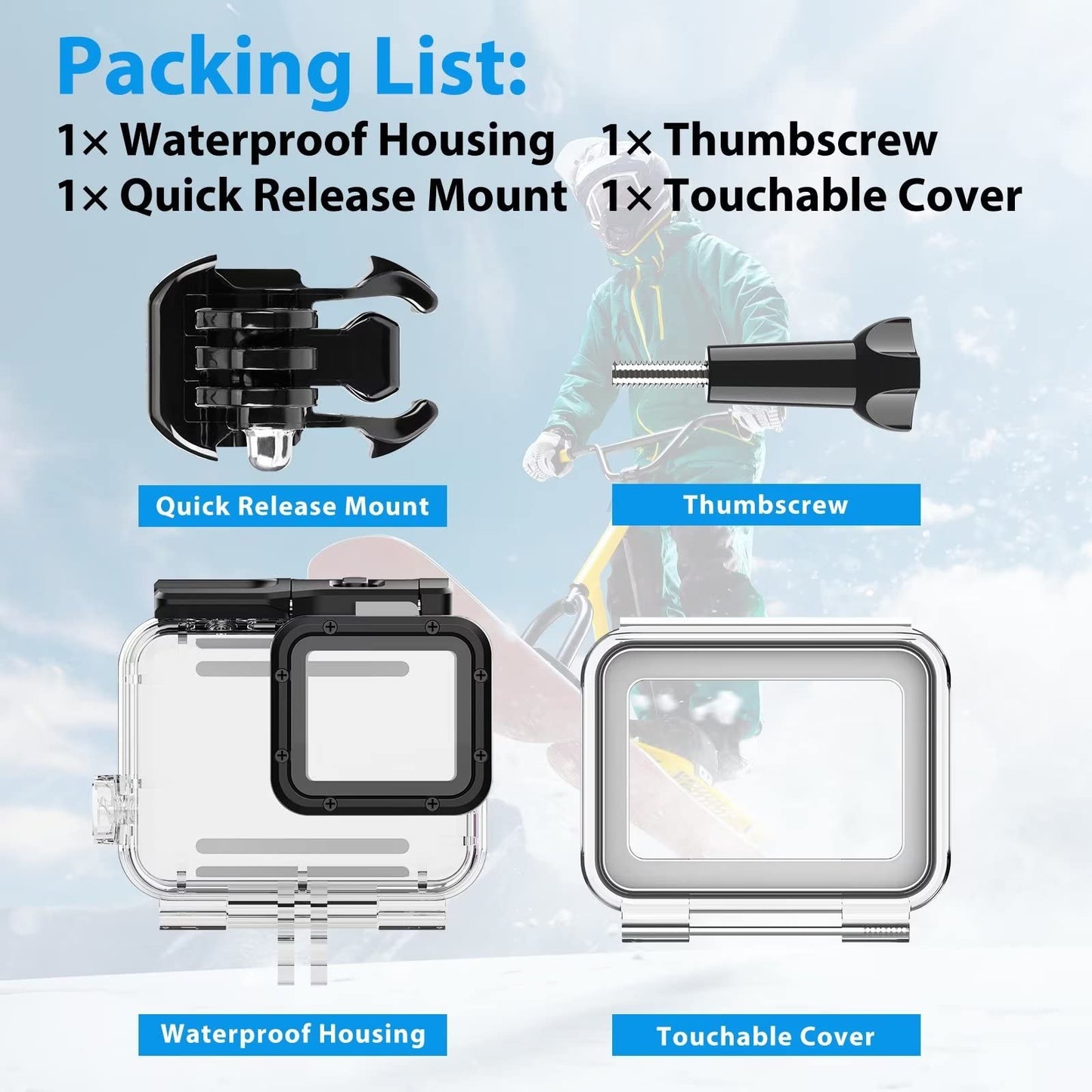 HONGDAK Waterproof Housing Case for GoPro Hero 7/6/5 Black(2018), 196ft/60m Waterproof Diving Protective Housing Shell with Touchable Cover for GoPro Action Camera Underwater Dive Case Shell