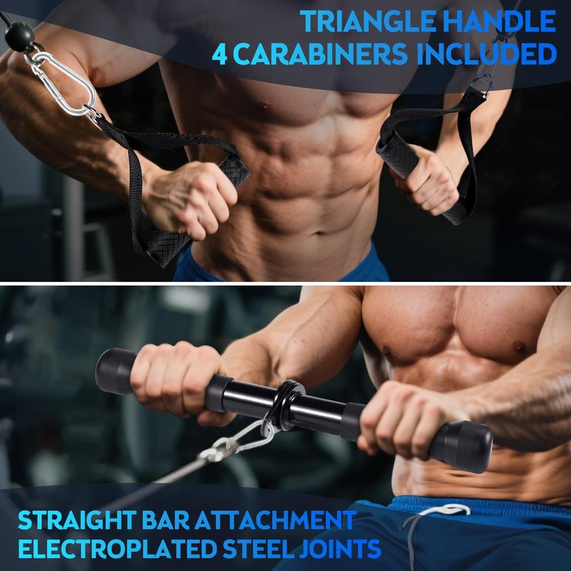 10-in-1 Cable Machine Attachments Set for Gym - Includes Tricep Rope, V-Bar, Straight Bar, D-Handle, Ankle/Wrist Straps, Storage Bag - Compatible with LAT Pulldown & Home Gym Cable Machines