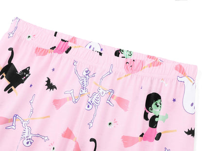 Topgal Big Girls Pajamas Pink Cat Ghost Skeleton Pumpkin Broom Nightwear Set for Teens Little Kids 2PC PJS Size 6