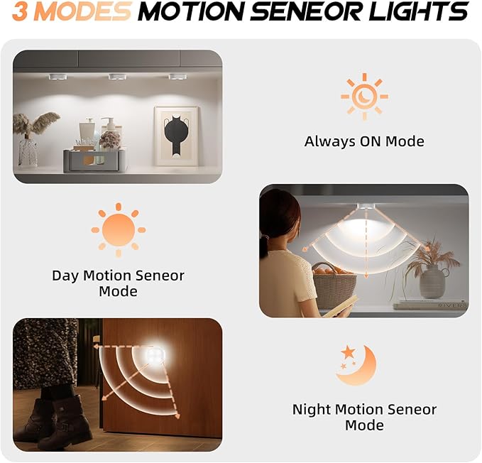 3PCS Motion Sensor Step Light, Wireless Rechargeable Puck Lights with Remote, Under Cabinet Lights with 3 Colors&RGB, Magnet Stick on Light for Closet, Hallway, Stairway, Bathroom, Bedroom, Kitchen
