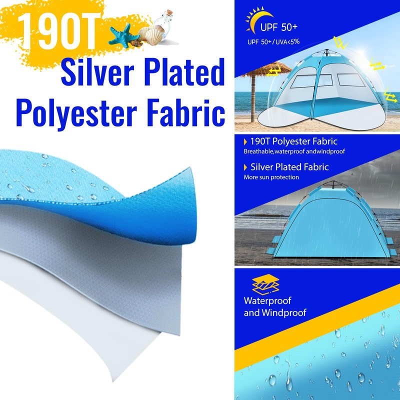 Pop Up Beach Tent Sun Shelter – Easy Set up in 3S Instant, Tents for 4/5 Person Beach Umbrella Sun Shelter Shade, UV 50+ Protection, Wind Resistant, Lightweight Portable Baby Tents Shade for Family