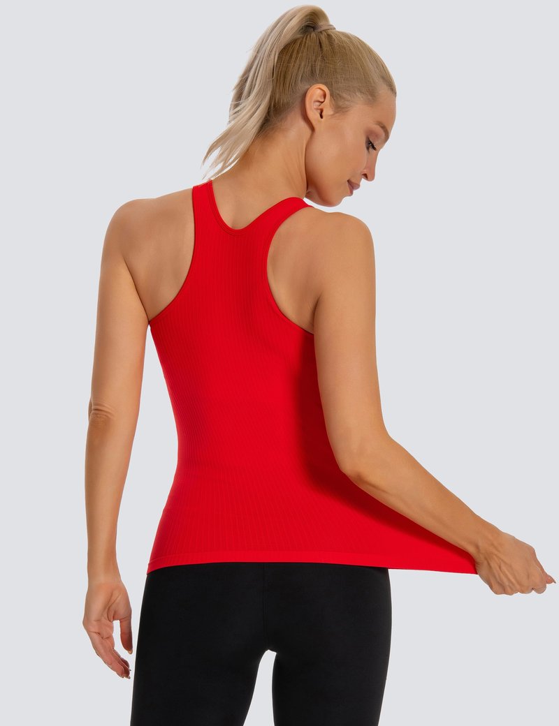 MathCat Seamless Workout Tank Top for Women with Built in Bra, Padded Racerback Ribbed Athletic Yoga Camisole Red