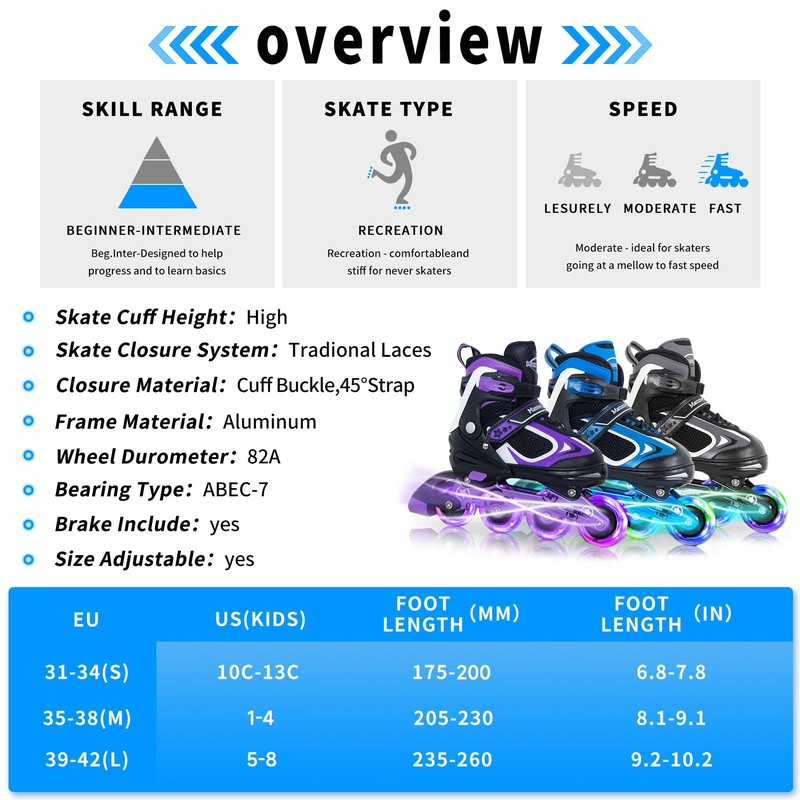 MammyGol Adjustable Inline Skates for Boys Girls Kids Youth with Light up Wheels, Green Beginner Blades Roller Skates for Boys Size 5 6 7 8 Ages 6-12