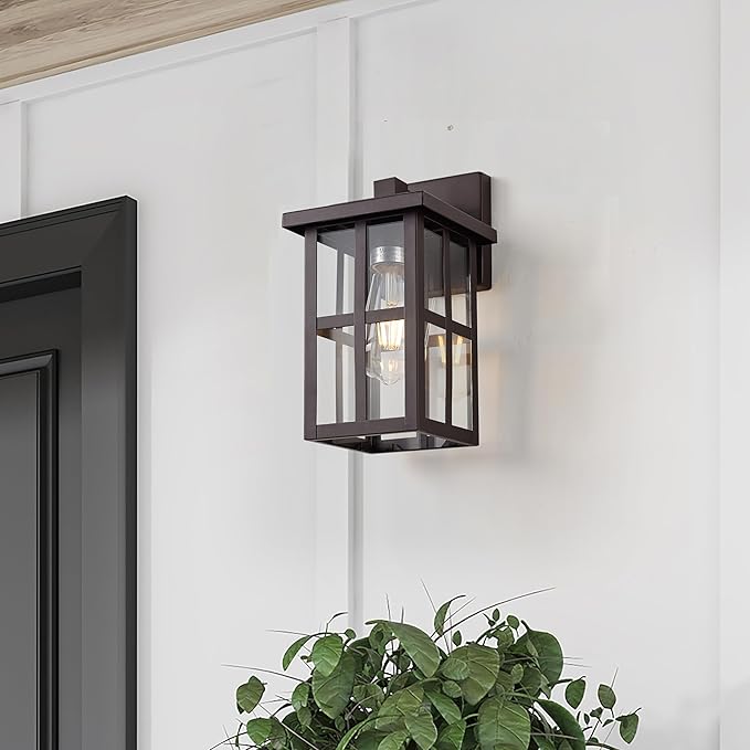 MICSIU Bronze Outdoor Wall Sconce 2 Pack, 11 Inch Exterior Light Fixtures Wall Mount with Clear Glass Shade, Waterproof Outdoor Porch Lights for House, Garage, Pathway, Walkway