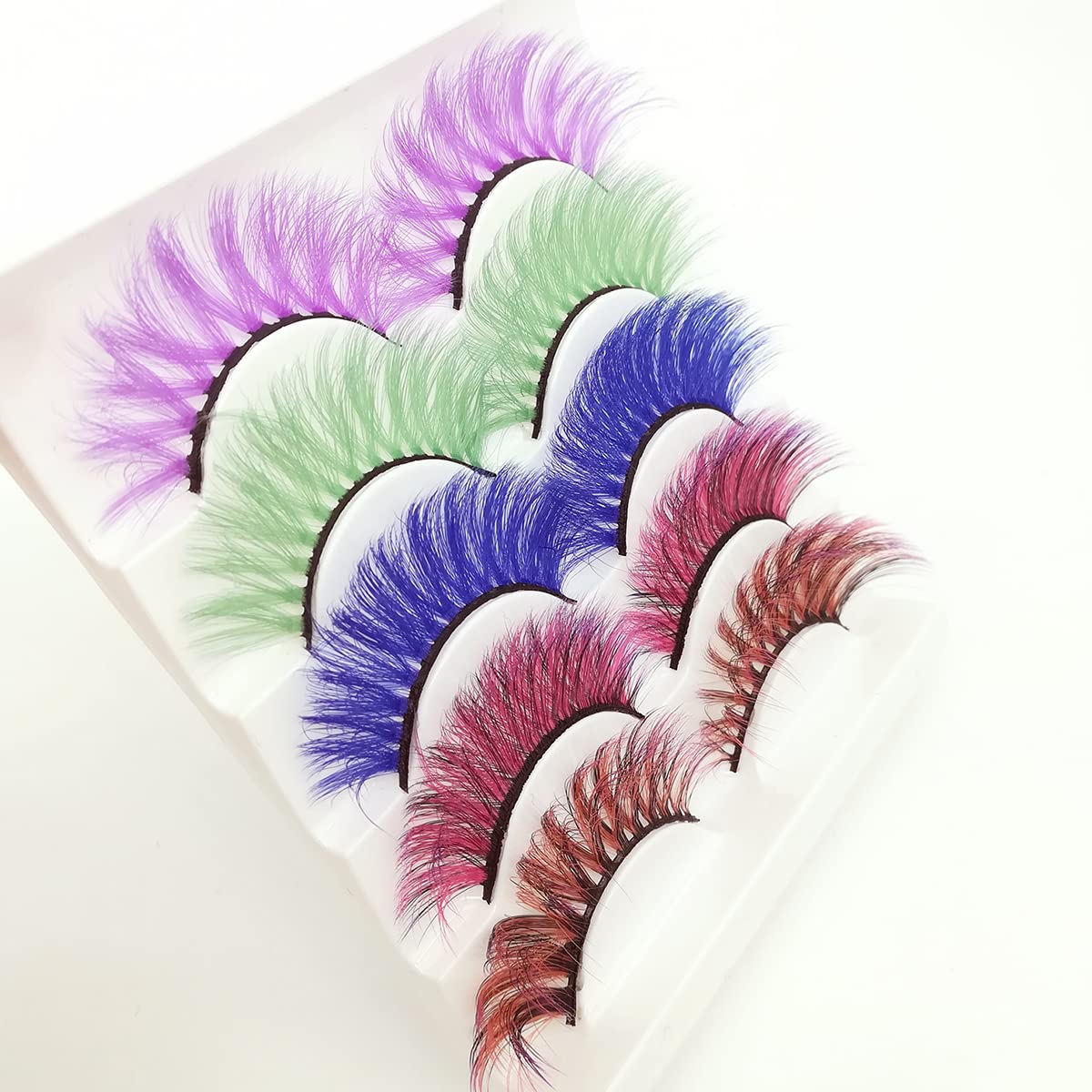 Colored Lashes Halloween Colorful Eyelashes Easter Faux Mink False Eye Lashes With Color Cosplay Long Dramatic Party Fake Eyelashes Extensions Makeup Tools 5 Pairs (MQ3-15MM)