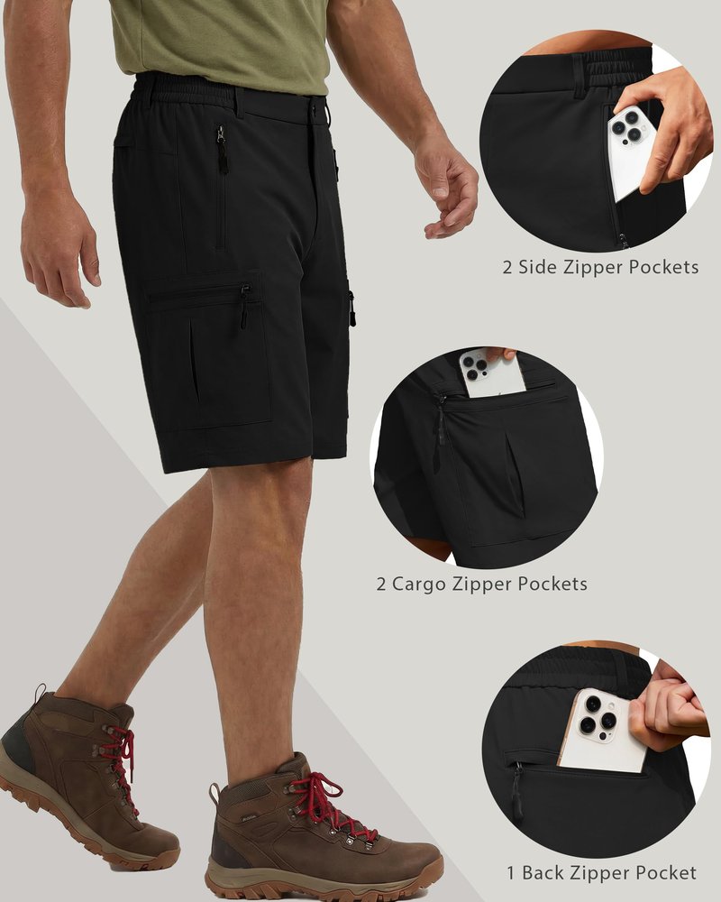 COOFANDY Men's Shorts Cargo 9" Hiking Workout Golf Cargo Shorts Qucik Dry Summer Travel Camping Running Fishing Black
