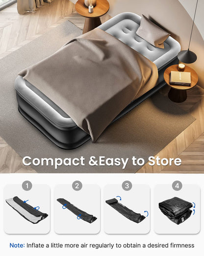 Airefina Air Mattress Single, Airbed with Built-in Electric Pump, Inflatable Mattress in 3 Mins Self-Inflation/Deflation, Inflatable Bed Flocked Surface Blow Up Bed for Home Camping Use, 190x99x46cm