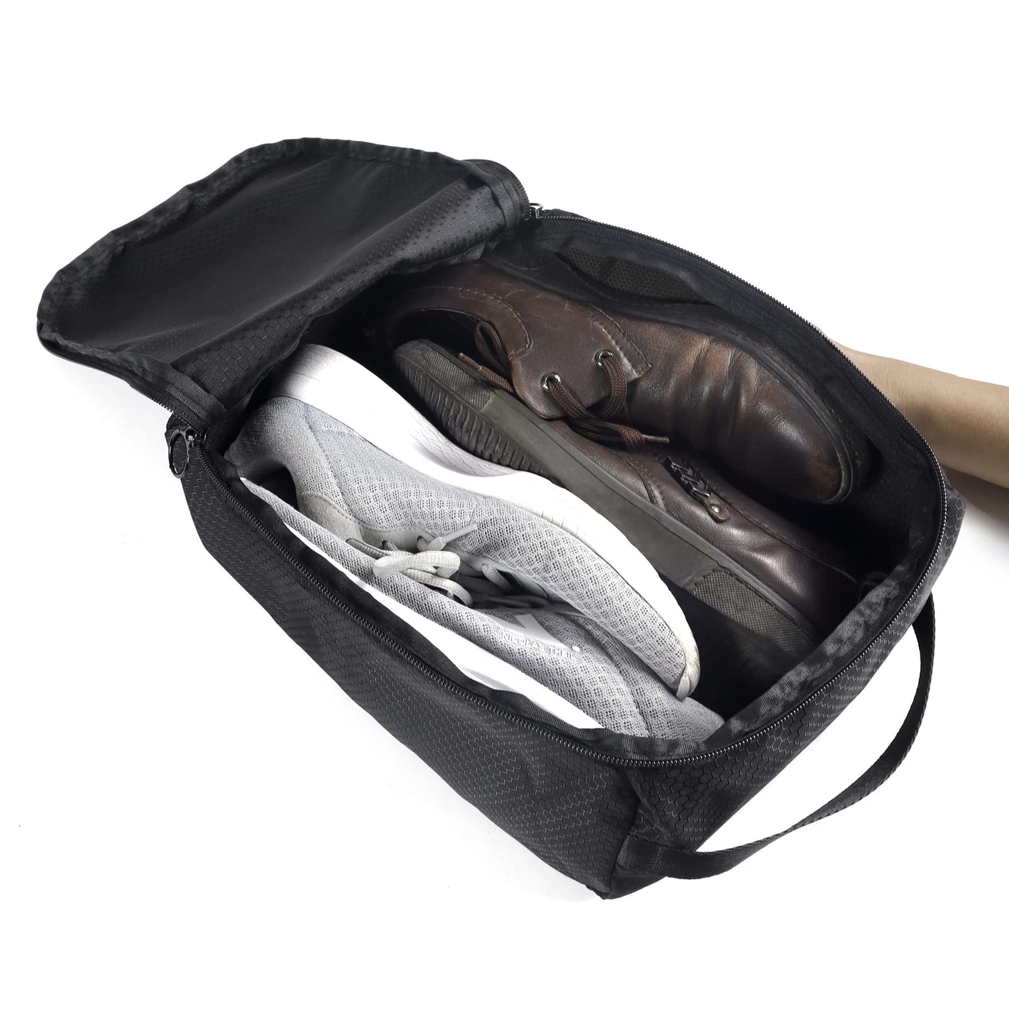Gloppie Shoe Bags for Travel Shoe Pouch Portable Large Shoes Storage Bag for Men Women Shoe Organizer Black Shoe Packing Cubes for Travel Gym Sport Must Have for Business Trip Bolsa de Zapatos