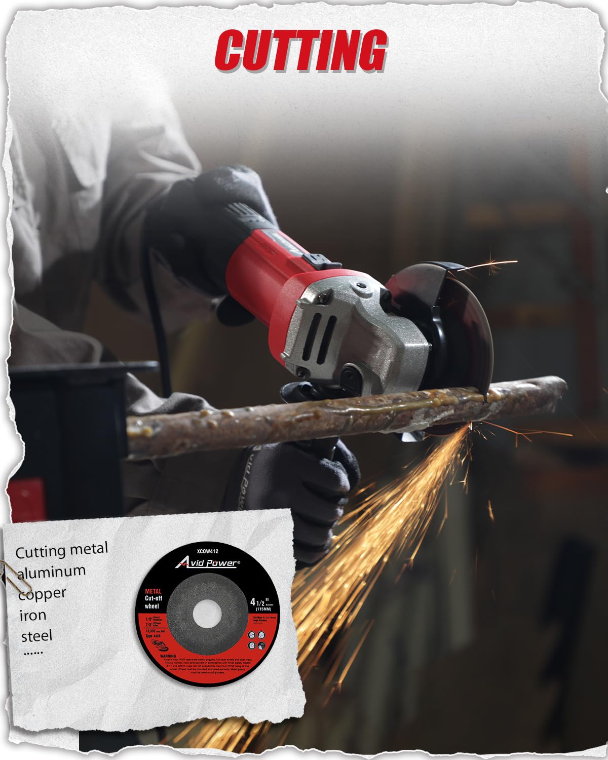 AVID POWER Angle Grinder, 7.5-Amp 4-1/2 inch Electric Grinder Power Tools with Grinding and Cutting Wheels, Flap Disc and Auxiliary Handle for Cutting, Grinding, Polishing and Rust Removal - Red