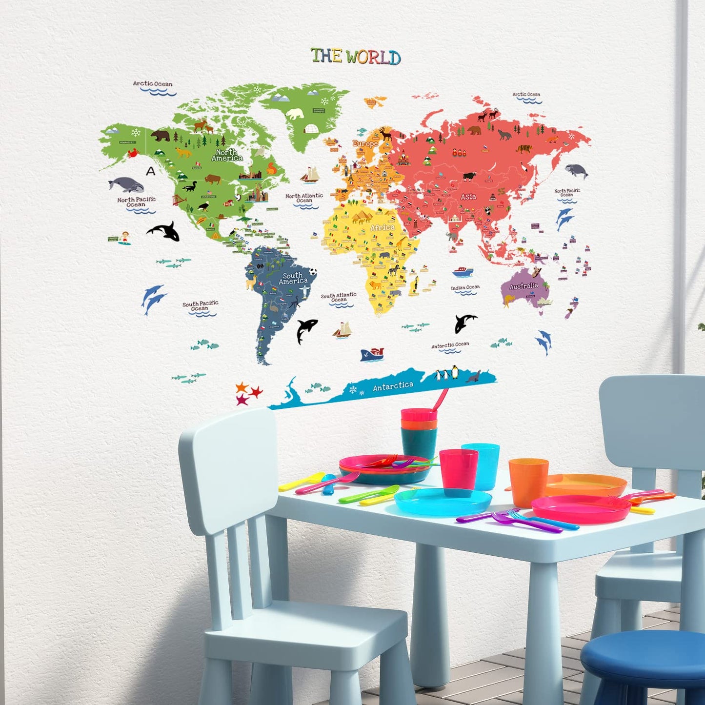 HomeEvolution Large Removable Educational World Map Peel and Stick Wall Stickers for Kids Nursery Playroom Wall Arts Décor…