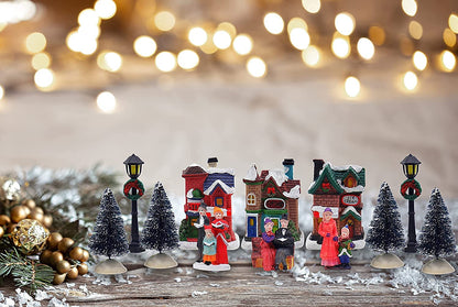 Resin Christmas Village Set with Figurines, Houses, and Accessories – Perfect for Indoor Holiday Decor and Snow Village Displays