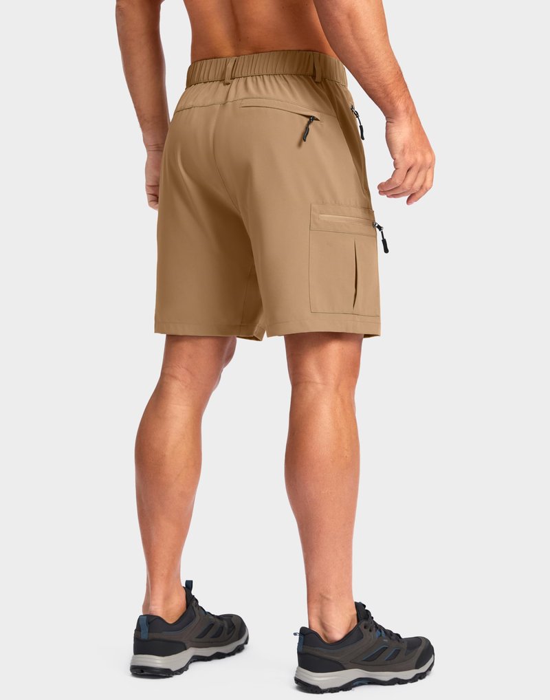 Pudolla Men's Hiking Cargo Shorts Lightweight 7" Travel Casual Shorts for Men Golf Work Outdoor with 5 Zipper Pockets(Dark Khaki Medium)
