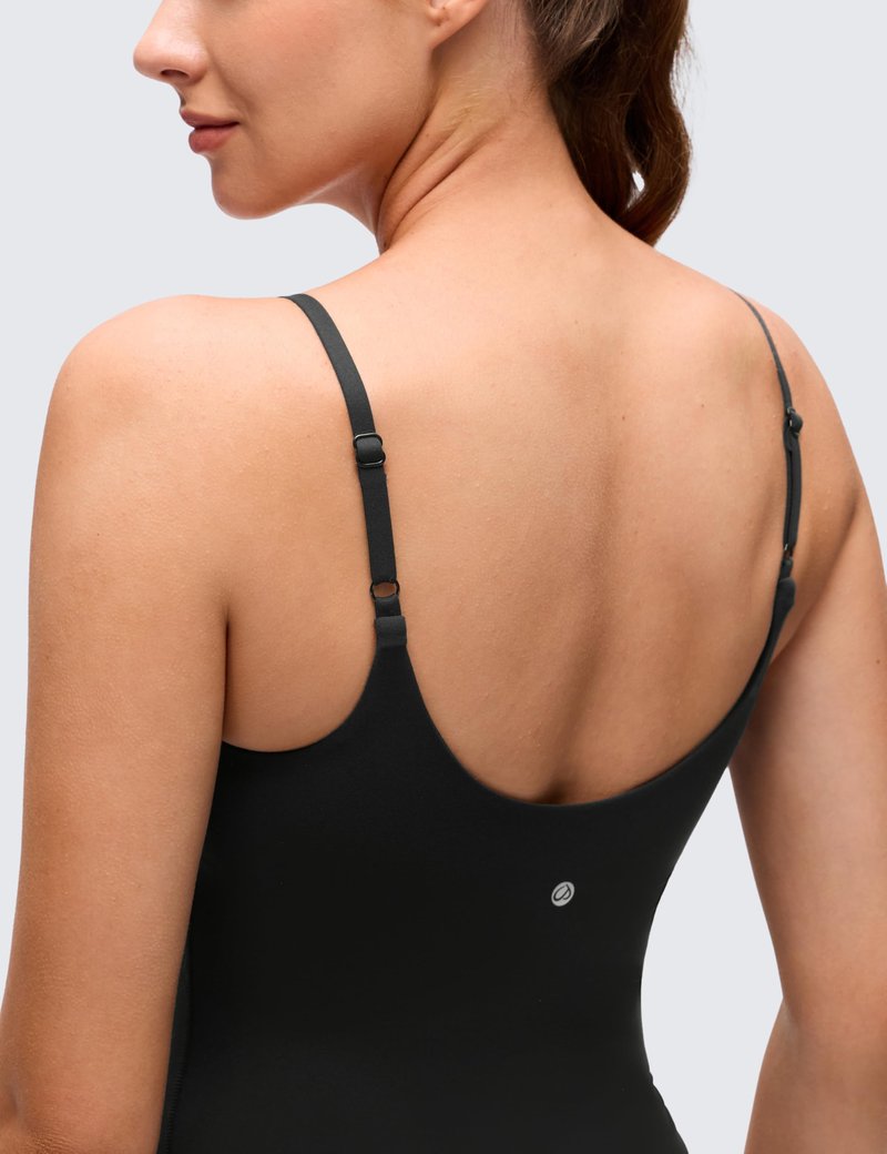 CRZ YOGA Softness Mold Butterluxe Camisole Tank Top for Women - Crop Adjustable U Back Workout Shirt with Built in Shelf Bra Black Medium