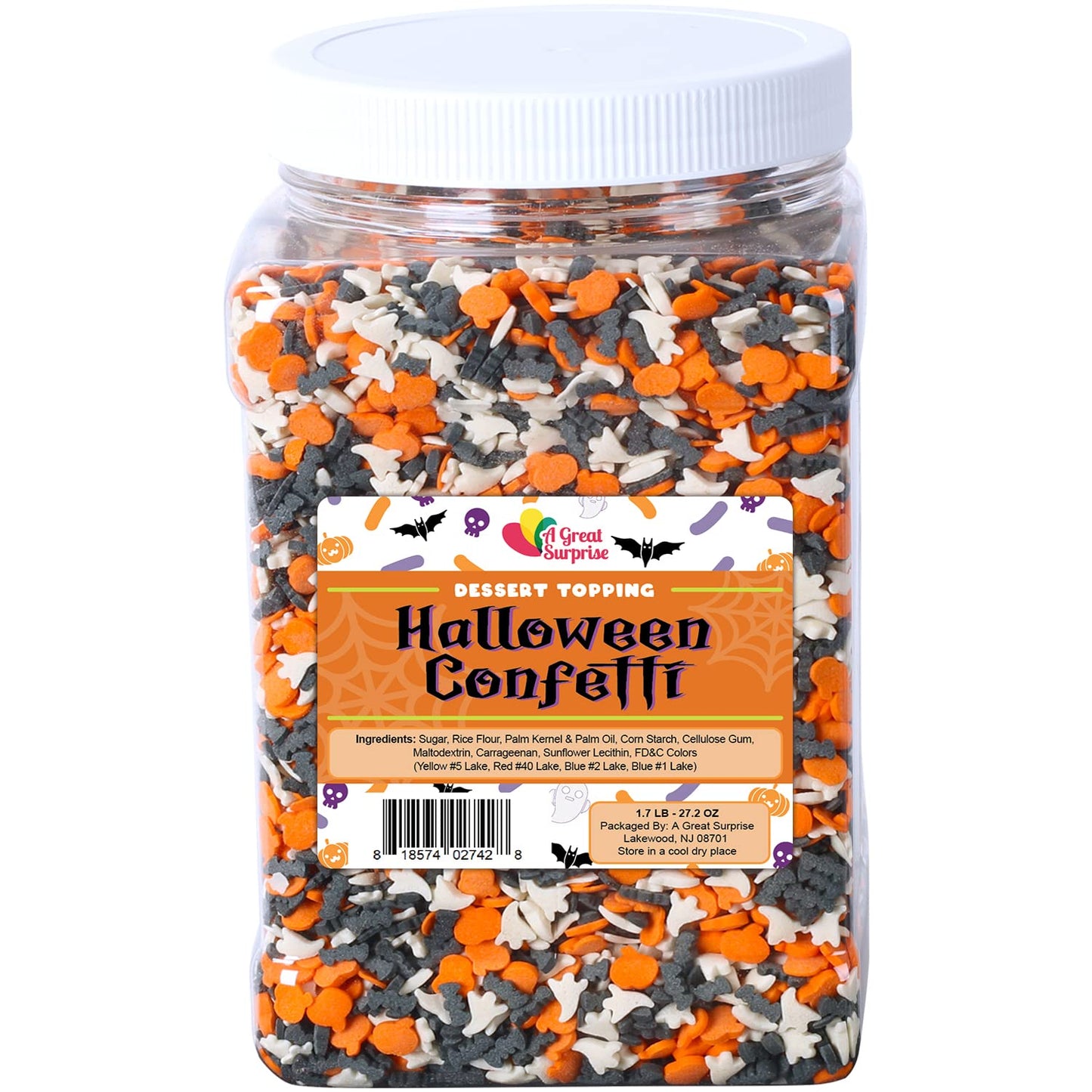 Halloween Sprinkles Bulk - 1.7 LB - Bat, Pumpkin & Ghosts Confetti Sprinkles - Spooky Toppings - Great for Cookies, Cupcakes, Fall