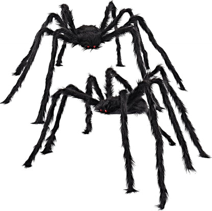 JOYIN 2 Pack 5 Ft Halloween Outdoor Decorations Hairy Black Spider, Scary Giant Spider, Fake Large Haunted House Props, Halloween Yard Lawn Decorations Party Indoor Decor