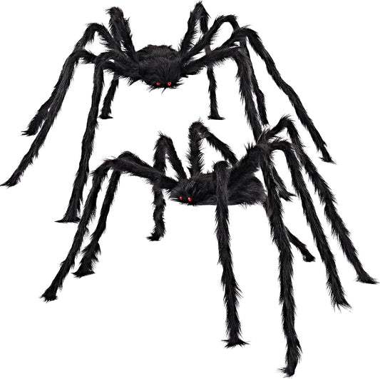JOYIN 2 Pack 5 Ft Halloween Outdoor Decorations Hairy Black Spider, Scary Giant Spider, Fake Large Haunted House Props, Halloween Yard Lawn Decorations Party Indoor Decor