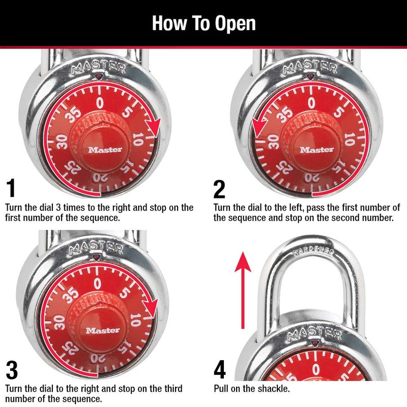 Master Lock 1504D Locker Lock Combination Padlock, 1 Pack, Red