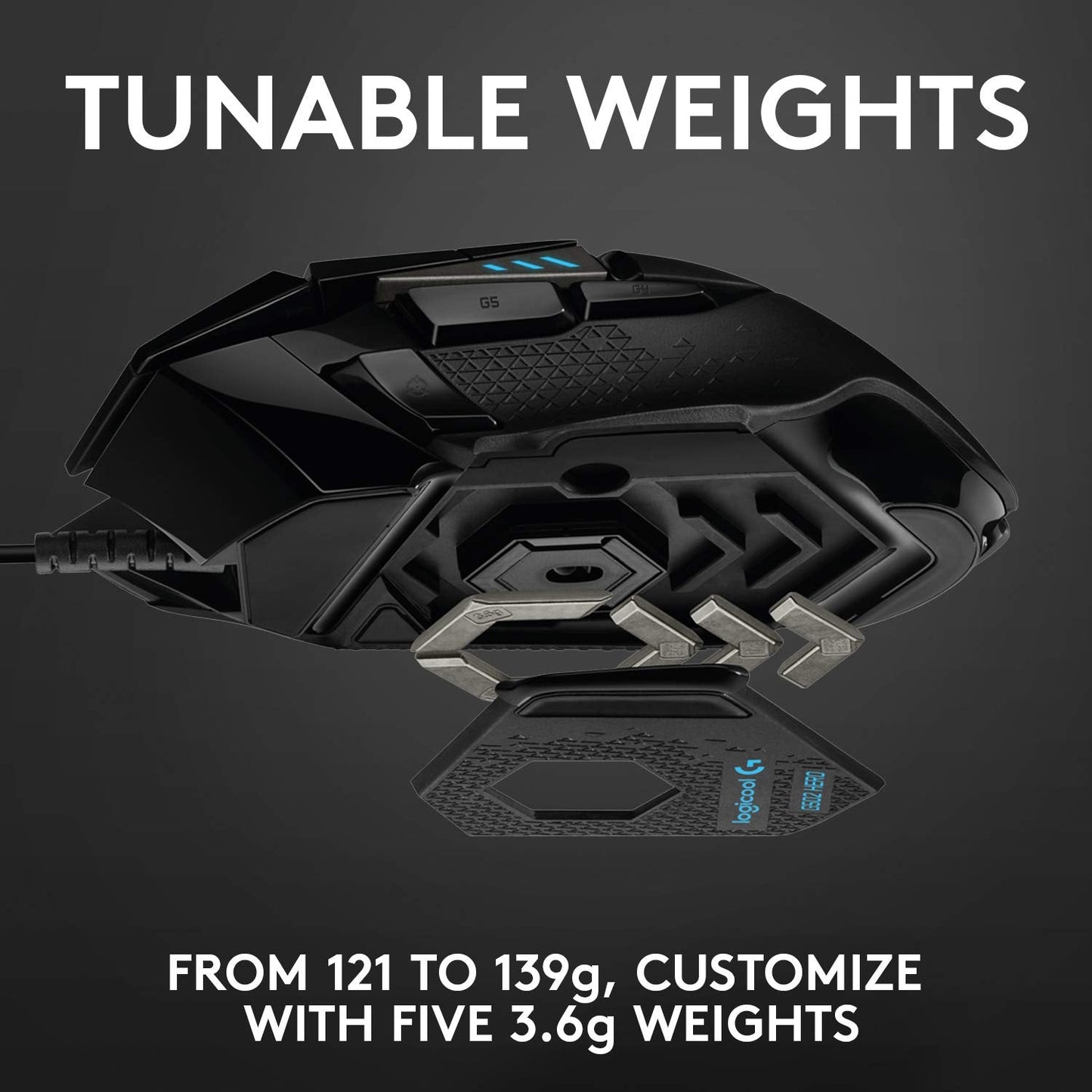 Logitech G502 HERO High Performance Wired Gaming Mouse, HERO 25K Sensor, 25,600 DPI, RGB, Adjustable Weights, 11 Buttons, On-Board Memory, PC/Mac