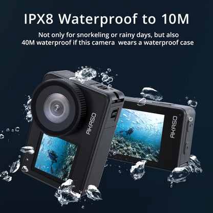 AKASO Brave 7 Action Camera 4K30FPS 20MP with 64GB U3 MicroSDXC Memory Card, Waterproof Camera with Touch Screen IPX8 33FT EIS 2.0 Zoom Support External Mic Voice Control with 2X 1350mAh Batteries