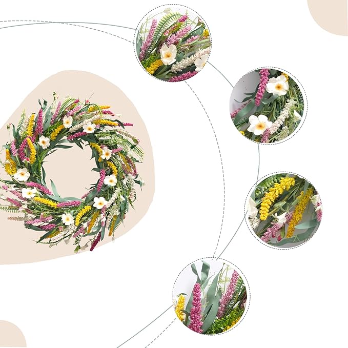 22 Inch Spring/Summer Floral Wreaths for Front Door 22inch Artificial Daisy Flower Yellow Pink Wreath for Front Door Wreath Hanging Wall Window Party