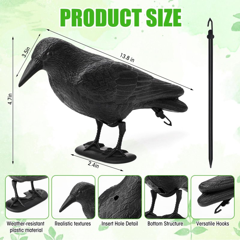 Novabright 6 Pcs Realistic Crow Decoys-Life Sized Simulation Crow Statue, Hunting Bait Decoys, Black Crows Decoy Figuring with Feet Stake for Hunting Halloween Party Yard Garden Decoration
