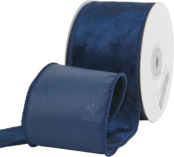 MEEDEE Navy Velvet Wired Ribbon 2.5 inch with 10 Yards Thick Christmas Velvet Ribbon for Tree, Gift Wrapping, Garlands, Christmas Wreaths, Bows, Crafts Supply, Seasonal Decorations