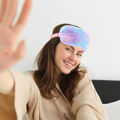 2 Pack Plush Sleeping Eye Mask Soft Plush Eye Mask Fuffy Eye Cover Comfortable Sleep Mask Blindfold Rainbow Faux Fur Eye Shade for Women, Men and Kids Travel Nap Sleeping 565488_2_3pL1H9vJ3