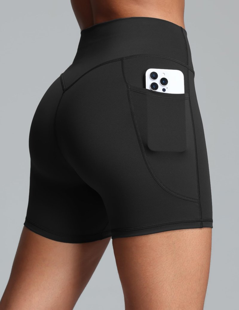 Olmlmt Biker Shorts Women with Pockets High Waisted Spandex Workout Shorts for Yoga Gym Running Black