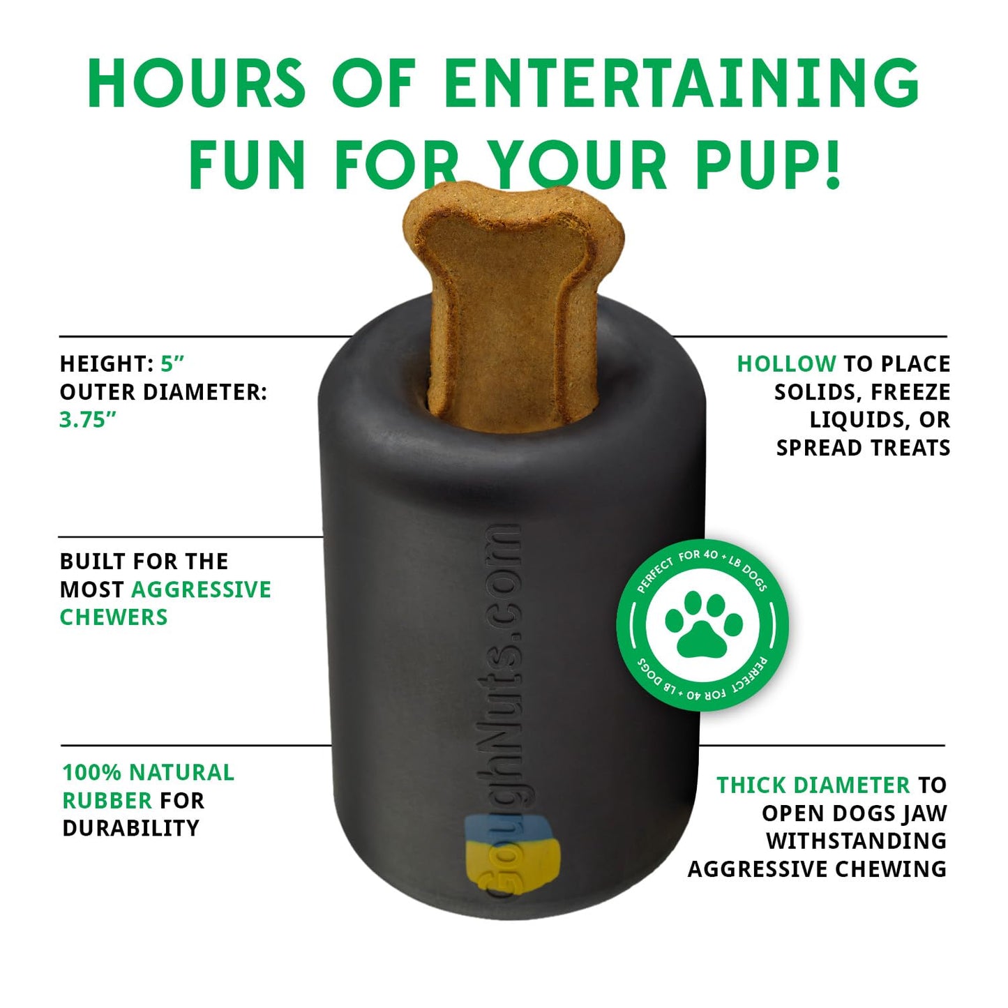 Goughnuts Work to Eat Dog Treat Toy – Virtually Indestructible Rubber Treat Dispensing Dog Toys for Aggressive Chewers, Mental Enrichment Feeder and Fillable Chew for Large Dogs, Freezable, USA Made
