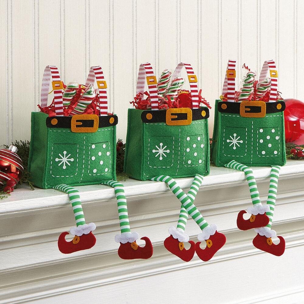 Elf Pants Christmas Treat Bags, Set of 6 Gift Bags for Children Holiday Parties Teachers Decorations