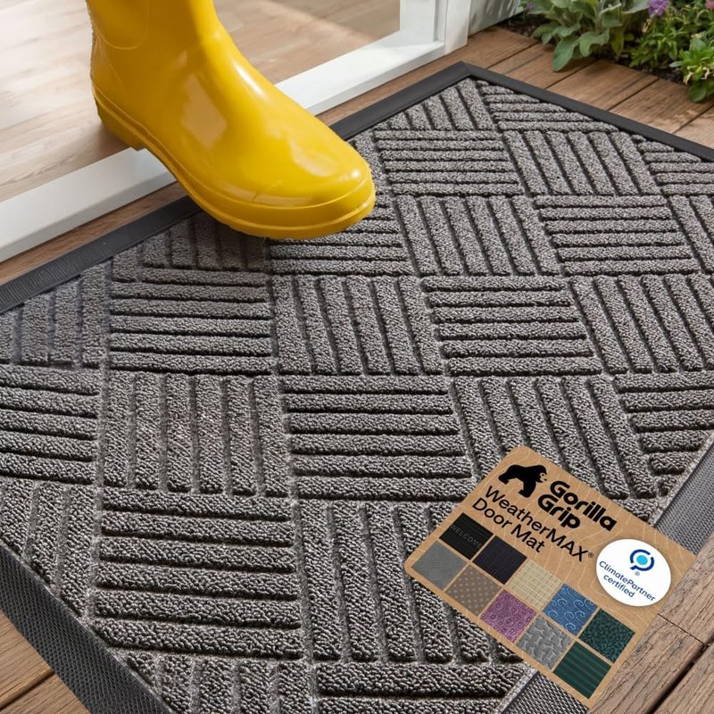 Gorilla Grip Waterproof All-Season Doormat - Natural Rubber, Stain & Fade Resistant | 29x17 Gray Diamond