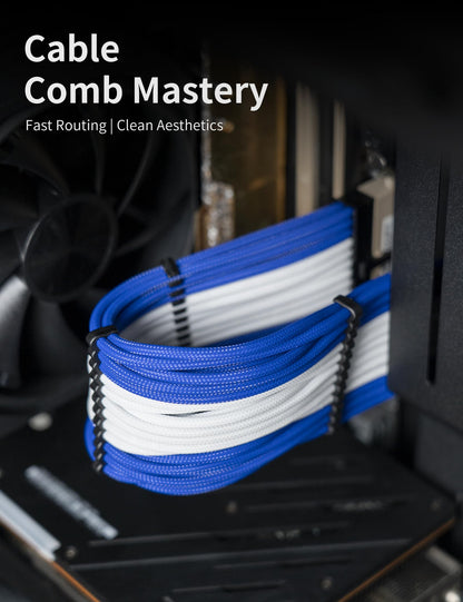 upHere Sleeve Extension Power Supply Cable Kit, Power Supply with Extra-Sleeved 24-PIN 8-PIN 6-PIN 4+4 PIN-Blue/White with Cable Combs(11.8 inch/ 30CM)