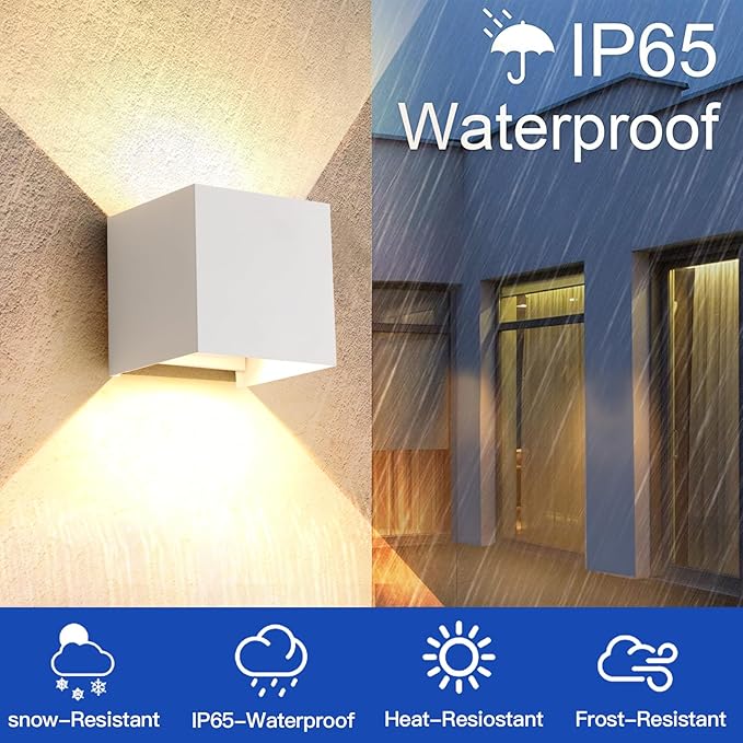 Outdoor Wall Sconce Lights & Indoor Wall Sconces,ETL Listed White Square Wall Lights,3-Color-Temperature Selectable,4.33-Inch,15W Up and Down Lights Outdoor Porch Lights Waterproof Light(4 Pack)