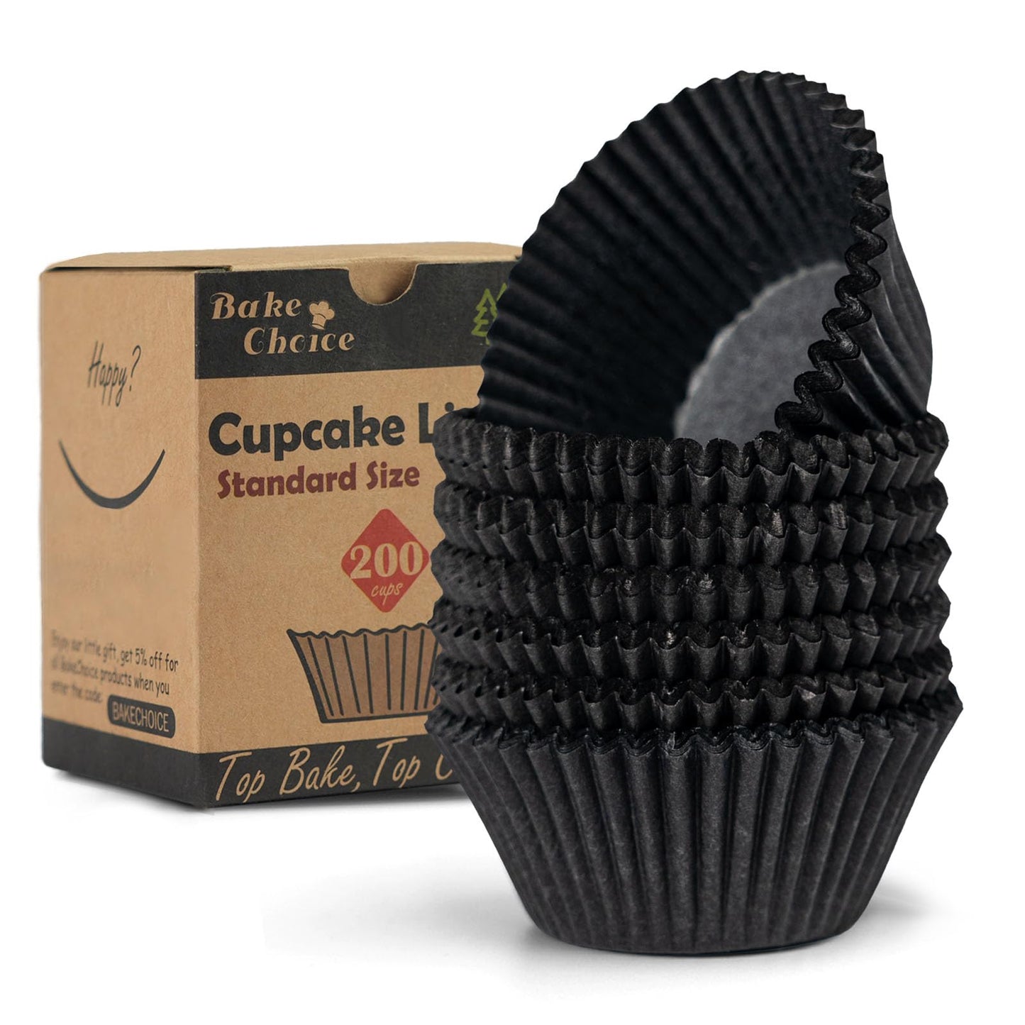 Bake Choice 200pcs Standard Black cupcake liners for baking,food grade cupcake wrappers,greaseproof parchment muffin liners for martin luther king jr day decorations