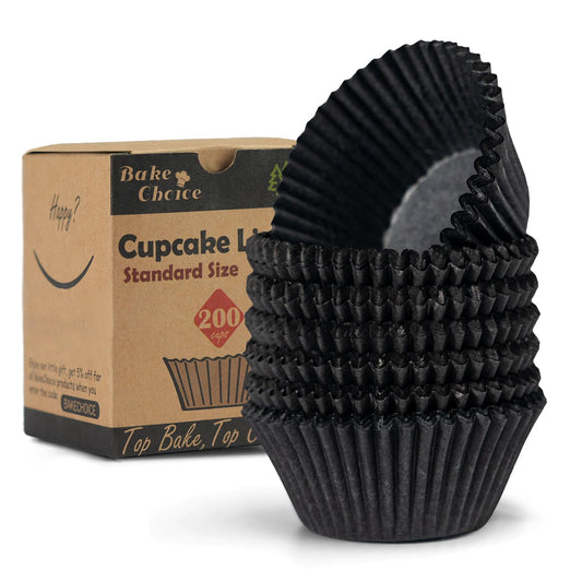 Bake Choice 200pcs Standard Black cupcake liners for baking,food grade cupcake wrappers,greaseproof parchment muffin liners for martin luther king jr day decorations