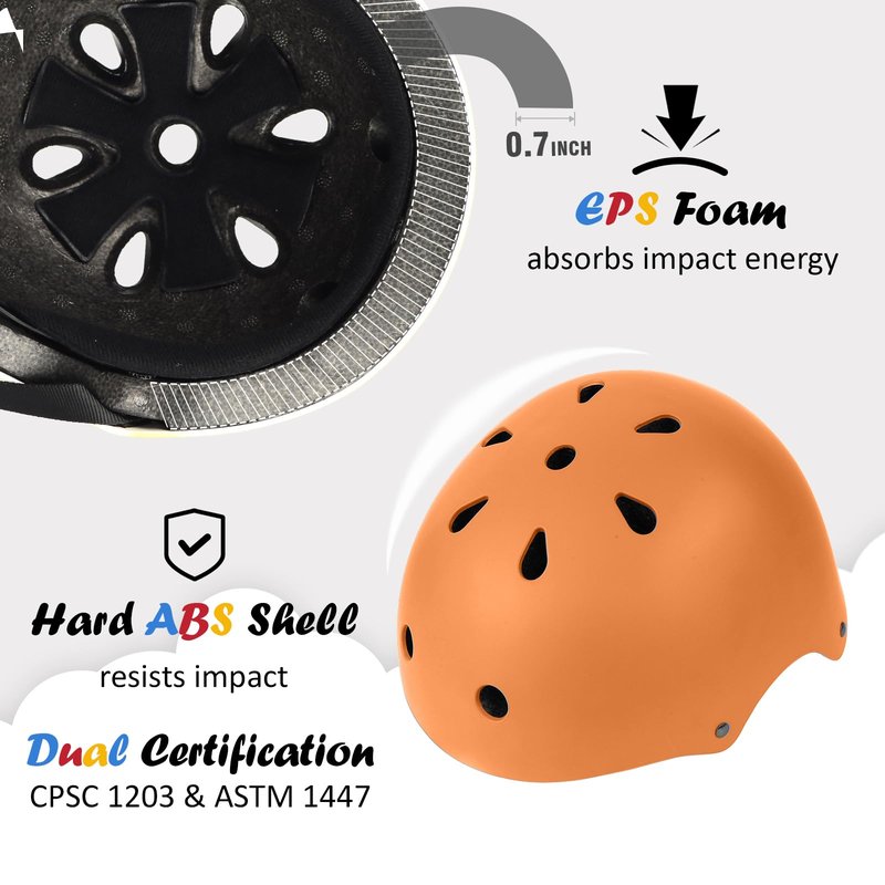 Kids Bike Helmet, Adjustable and Multi-Sport, from Toddler to Youth, 3 Sizes (Orange)
