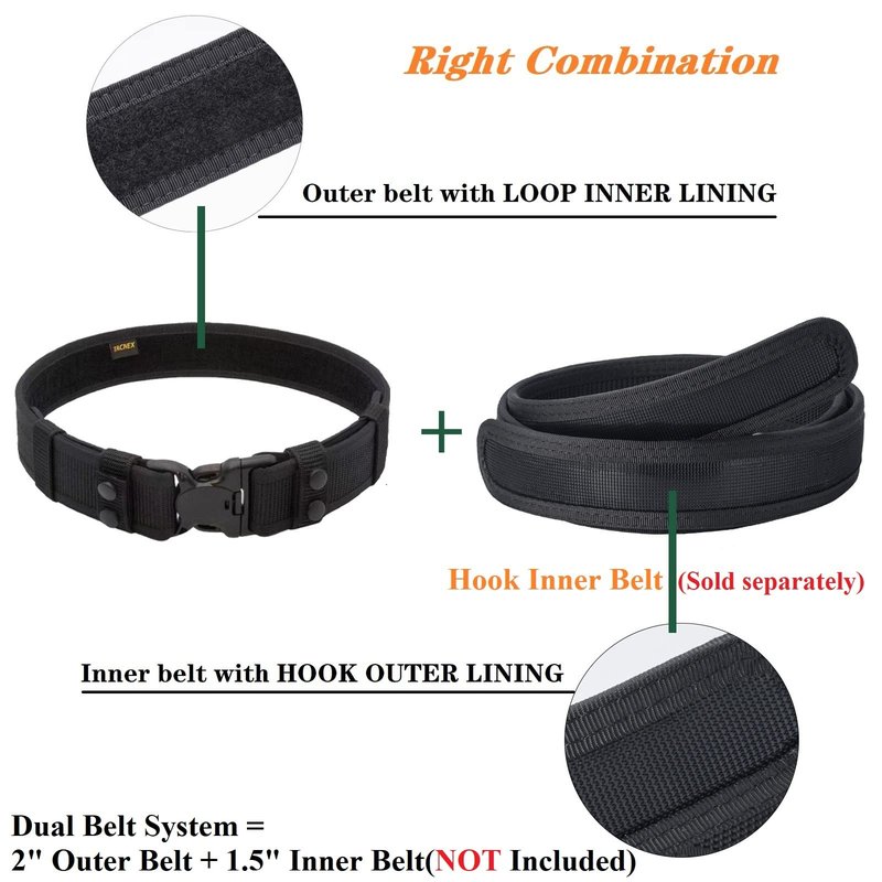 TACNEX Duty Belt 2" Police Law Enforcement Officer Security Nylon Utility Belt with Loop Liner 2 Keepers L