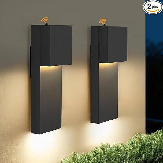 tewei Modern LED Outdoor Wall Sconce, 15'' Dusk to Dawn Outdoor Lighting Exterior Wall Lights, Black LED Front Porch Lights Outside Wall Mount Lighting for House, Backyard, Warm White 3000K, 2 Pack